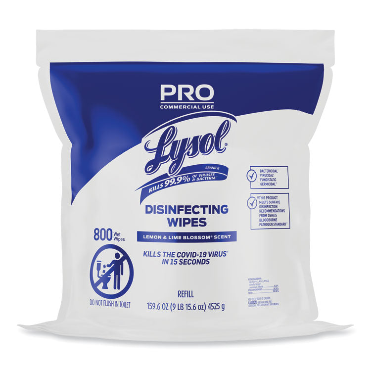 LYSOL Brand - Professional Disinfecting Wipe Bucket Refill, 6 x 8, Lemon and Lime Blossom, 800 Wipes/Bag, 2 Refill Bags/Carton