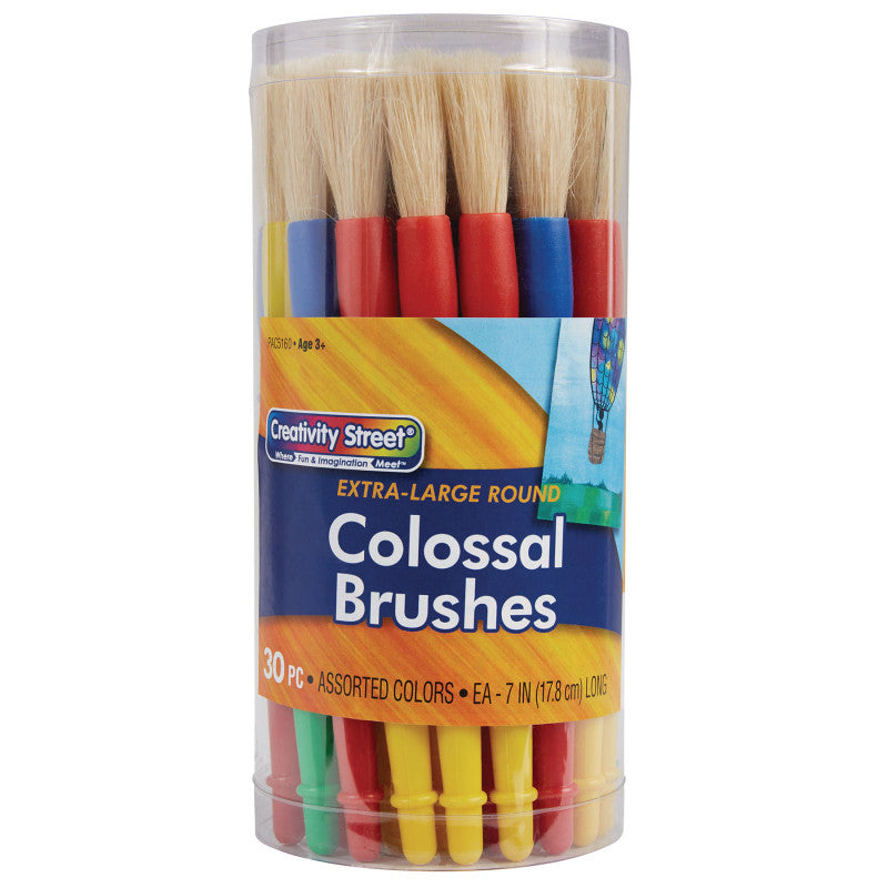 CREATIVITY STREET - Plastic Handle Brush Classroom Pack, Colossal Brush Set, 7" Long, 30 Brushes