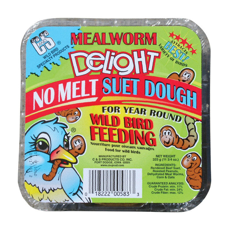 C&S PRODUCTS - C&S Products Mealworm Delight Assorted Species Beef Suet Wild Bird Food 11.75 oz - Case of 12