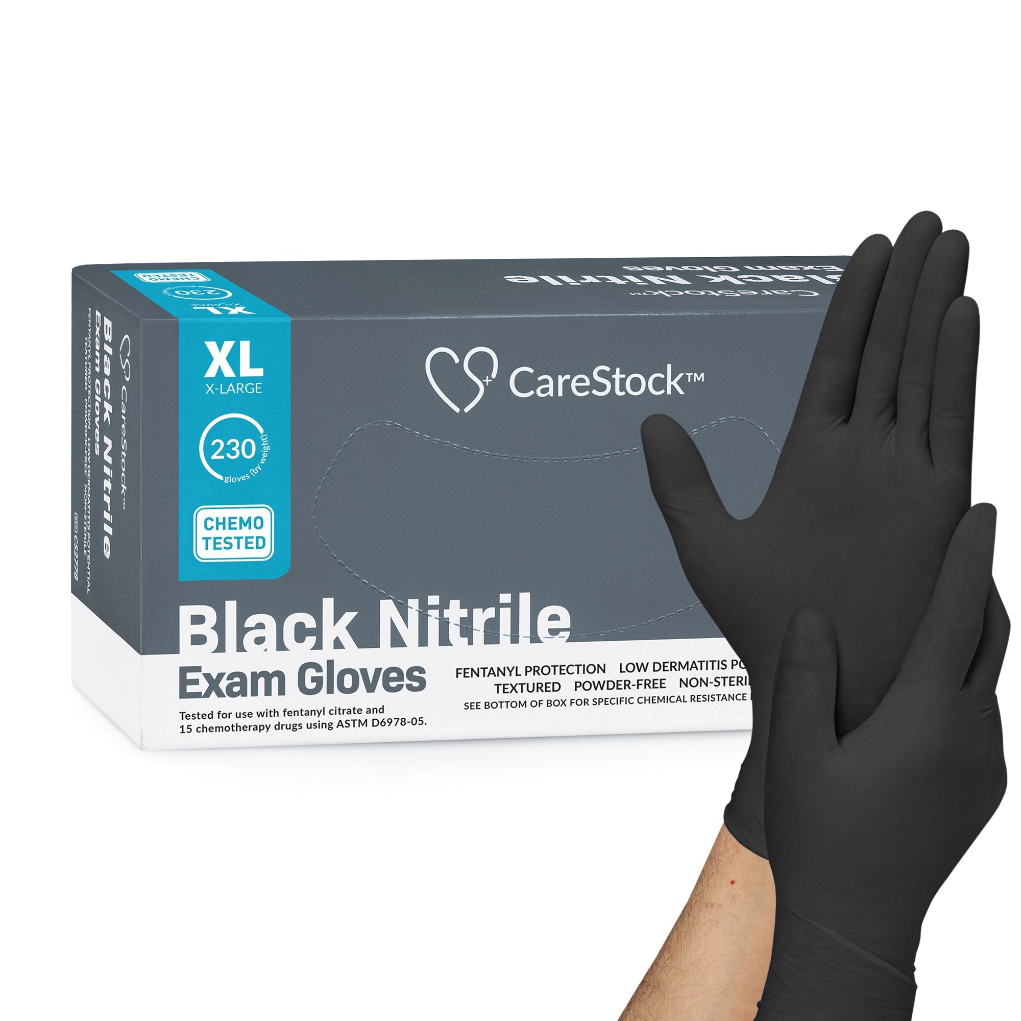 CareStock - Exam Glove CareStock™ X-Large NonSterile Nitrile Standard Cuff Length Fully Textured Black Not Rated [230/BX]