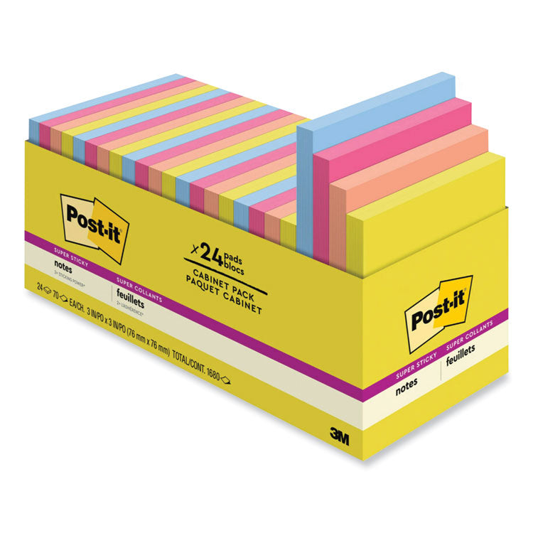 Post-it Notes Super Sticky - Note Pads in Summer Joy Collection Colors, 3" x 3", Summer Joy Collection Colors, 70 Sheets/Pad, 24 Pads/Pack