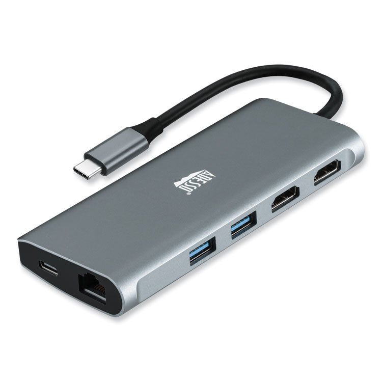 Adesso - 9-in-1 USB Type-C Docking Station, 2 HDMI/3 USB C/SD and TF Slot/RJ45, Gray/Black