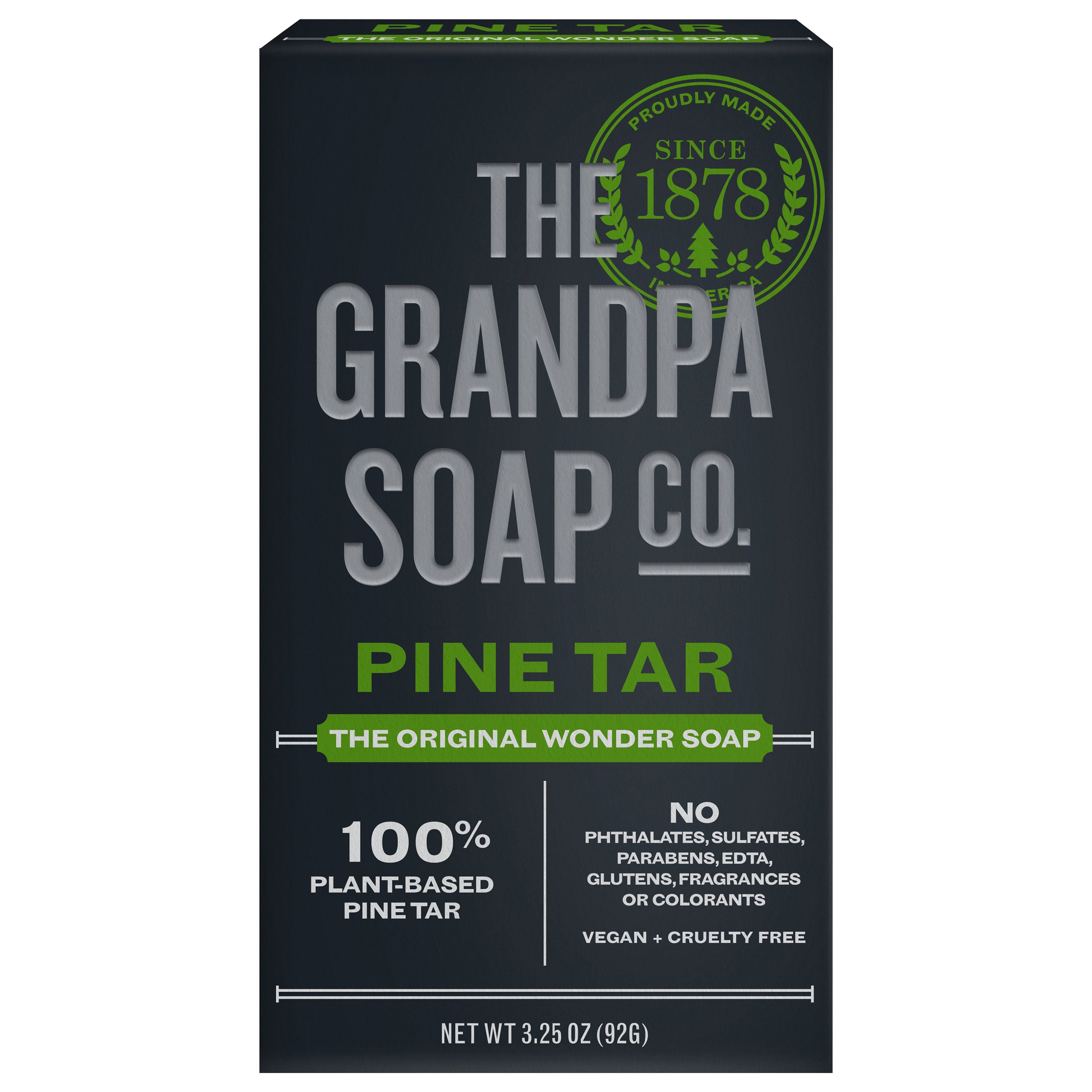 The Grandpa Soap Company Pine Tar Bar Soap for Men- Made With Pine Tar Oil, 3 in 1 Cleanser Deodorizer and Moisturizer, Dermatologist Tested, Safe for Sensitive Skin, 3.25 Oz - Case of 1