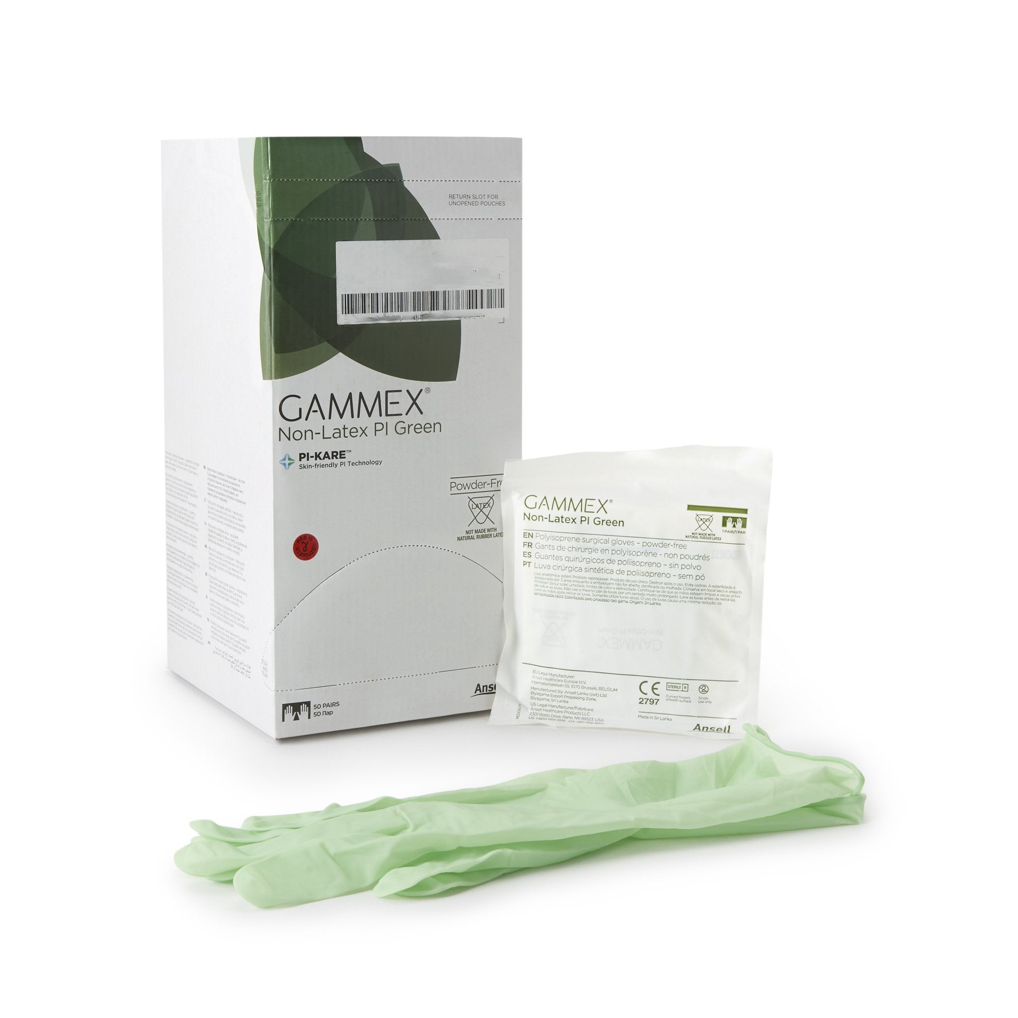 Ansell - Surgical Glove GAMMEX® Non-Latex PI Green Size 8 Sterile Polyisoprene Standard Cuff Length Micro-Textured Light Green Chemo Tested [50/BX]