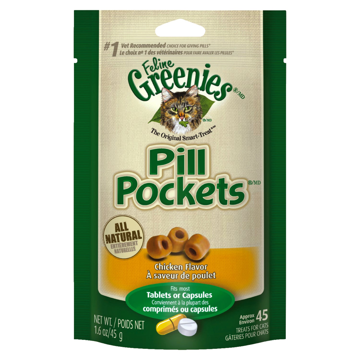 Greenies Pill Pockets Adult Chicken Cat Food Grain Free 1.6 oz
