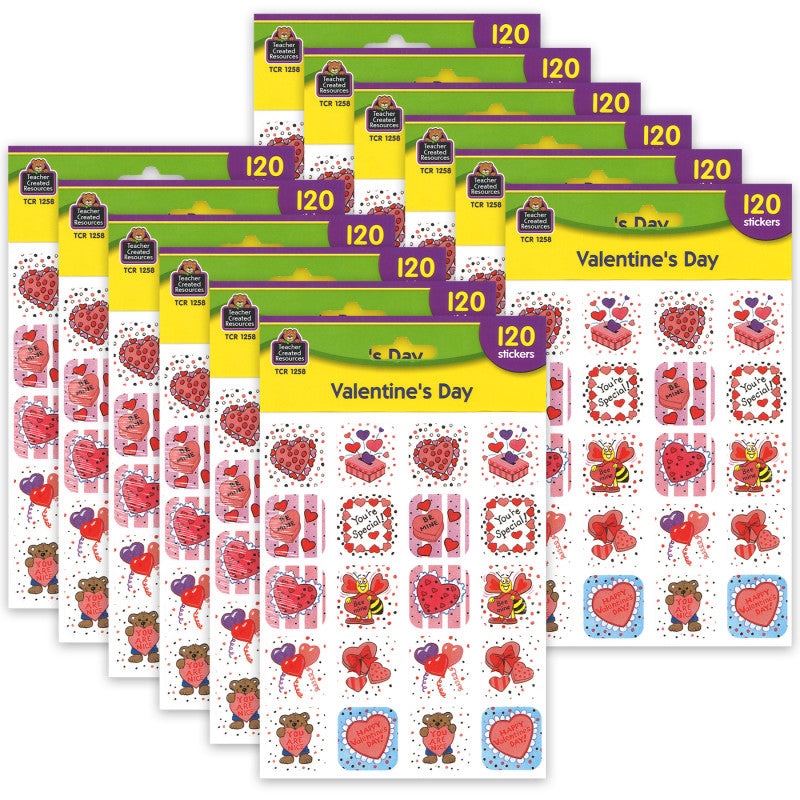 TEACHER CREATED RESOURCES - Valentines Day Stickers, 120 Per Pack, 12 Packs