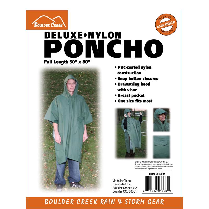 BOULDER CREEK - Boulder Creek Green PVC-Coated Nylon Rain Poncho One Size Fits All