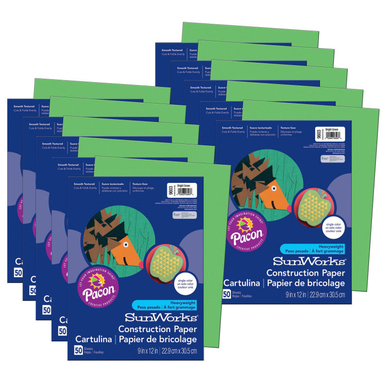 PRANG - Construction Paper, Bright Green, 9" x 12", 50 Sheets Per Pack, 10 Packs