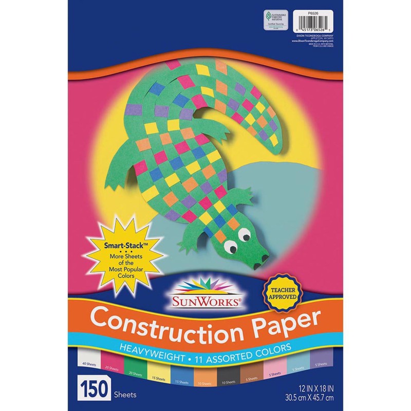 SUNWORKS - Construction Paper, 11 Assorted Colors, 12" x 18", 150 Sheets
