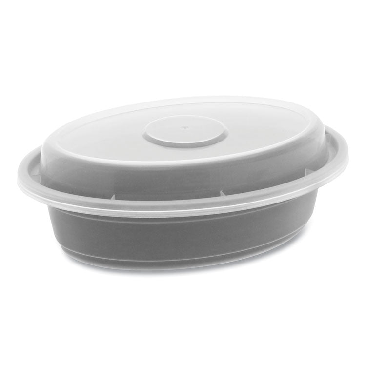 Pactiv Evergreen - Newspring VERSAtainer Microwavable Containers, Oval, 8 oz, 5.7 x 4 x 1.45, Black/Clear, Plastic, 150/Carton