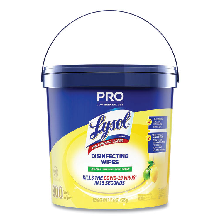 LYSOL Brand - Professional Disinfecting Wipe Bucket, 1-Ply, 6 x 8, Lemon and Lime Blossom, White, 800 Wipes