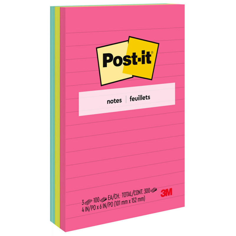 POST-IT - Notes, 4 in x 6 in, Poptimistic Collection, Lined, 3 Pads/Pack