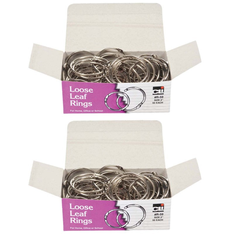 CHARLES LEONARD - Loose Leaf Rings with Snap Closure, Nickel Plated, 2 Inch Diameter, 50 Per Box, 2 Boxes
