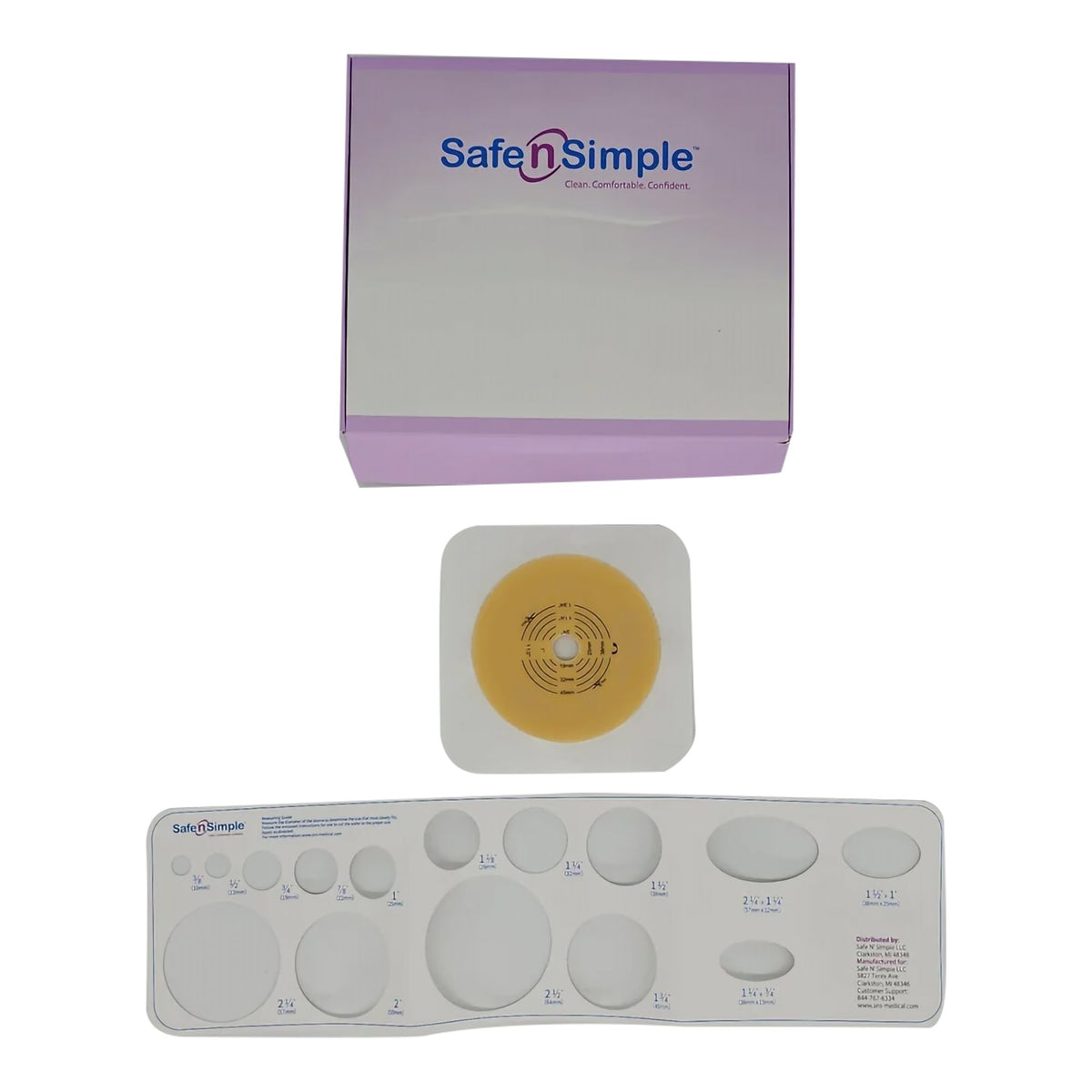 Safe N Simple - Ostomy Barrier Trim to Fit, Extended Wear Adhesive Tape Collar 57 mm Flange Red Code System Up to 1-3/4 Inch Opening 5 X 5 Inch [5/BX]