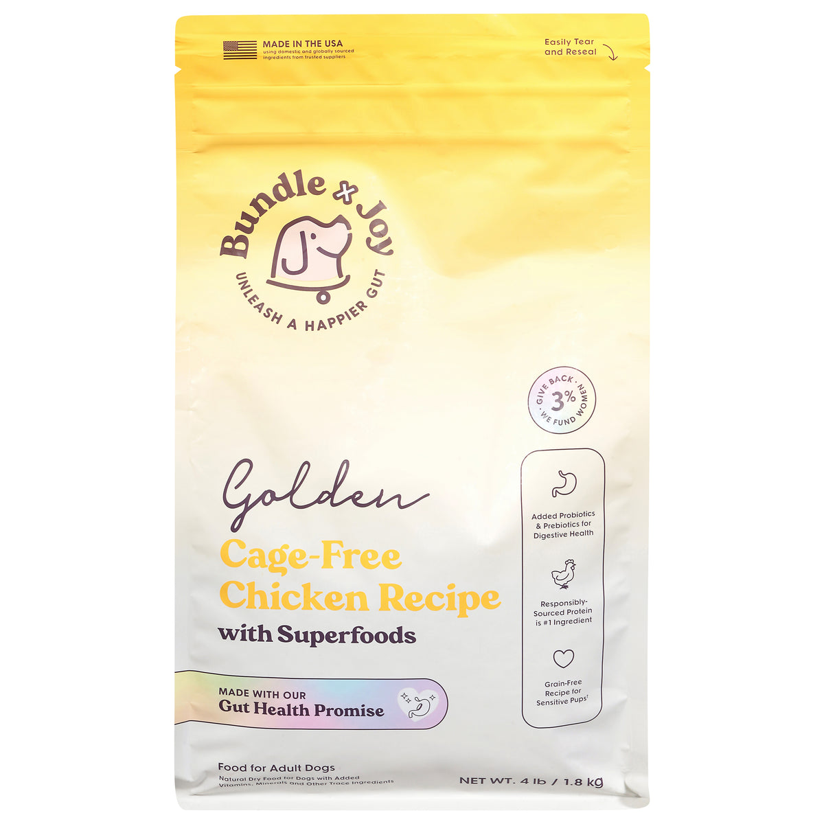 Bundle x Joy Cage-Free Adult Chicken Recipe with Superfoods Food for Dogs 4 lb - Case of 4