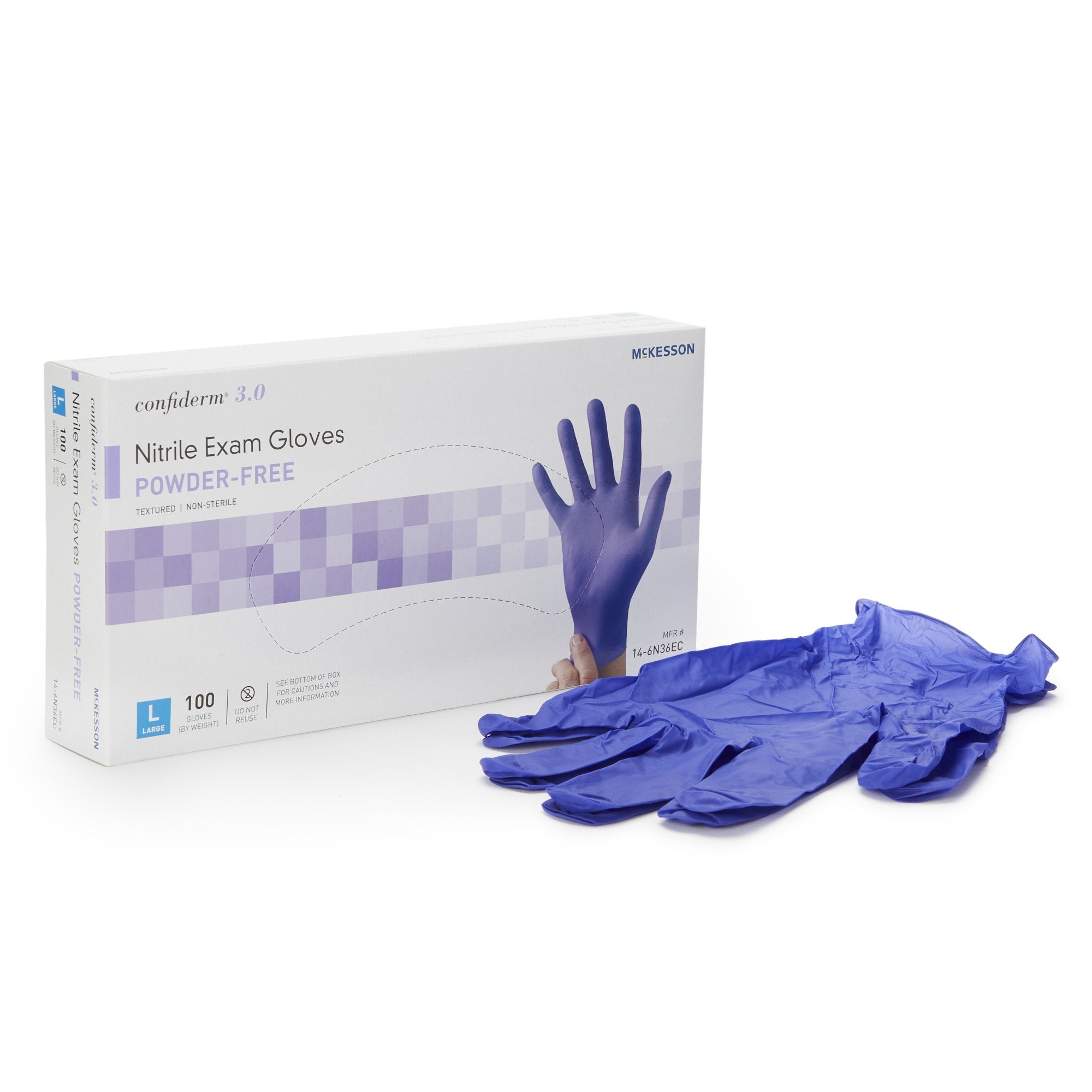 McKesson Brand - Exam Glove McKesson Confiderm® 3.0 Large NonSterile Nitrile Standard Cuff Length Textured Fingertips Blue Not Rated [100/BX]