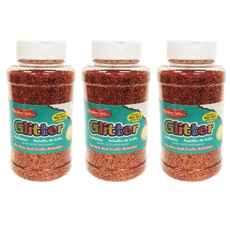 CHARLES LEONARD - Creative Arts™ Glitter, 1 lb. Bottle, Orange, Pack of 3