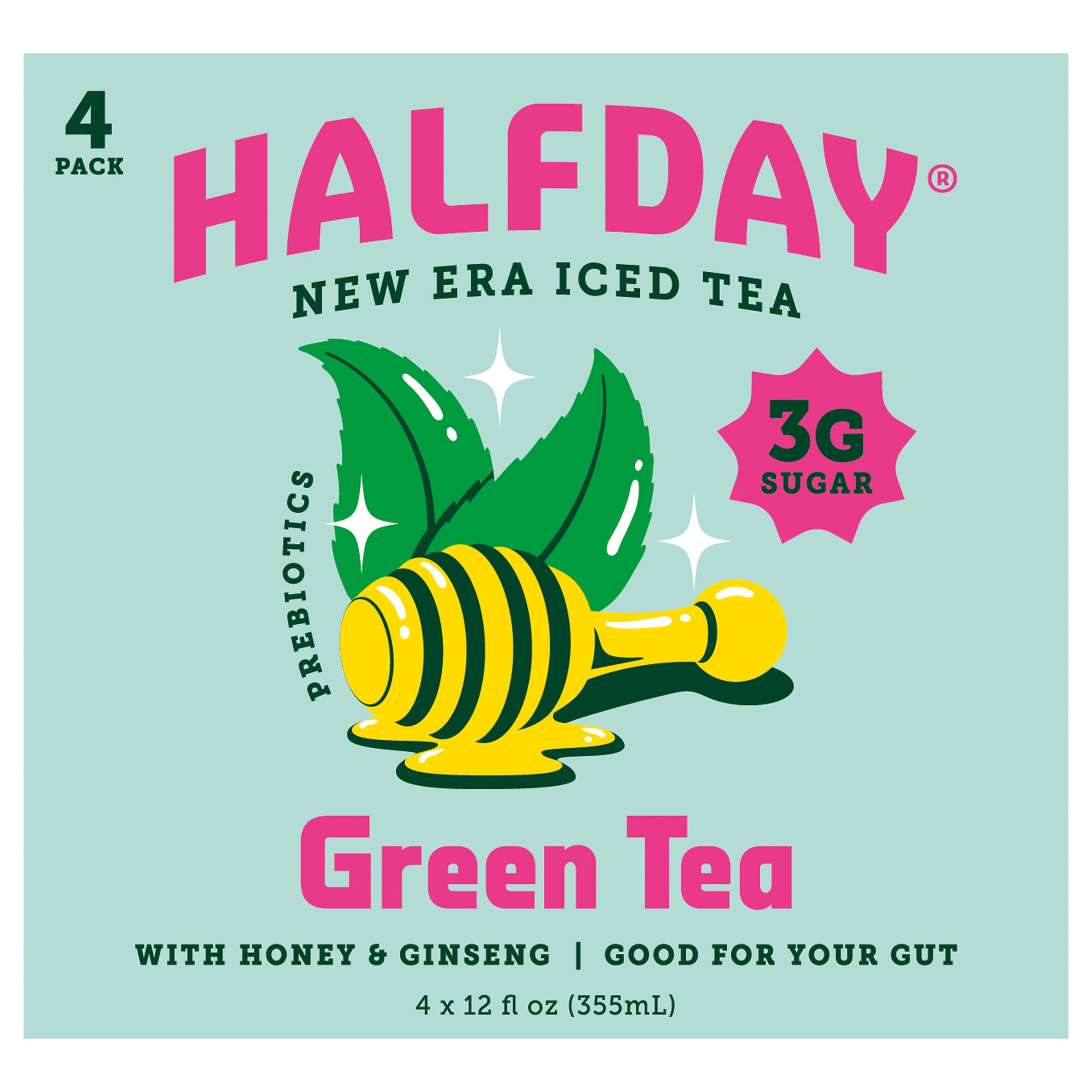 Halfday Green Tea with Honey & Ginseng, 12oz Cans, 4pk - Case of 6