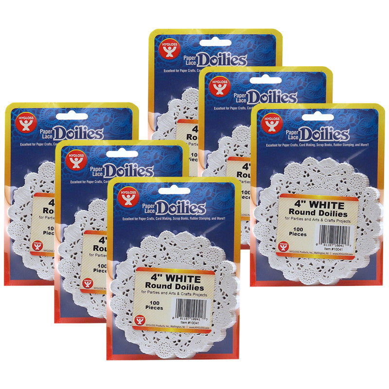 HYGLOSS - Round Paper Lace Doilies, White, 4", 100 Per Pack, 6 Packs