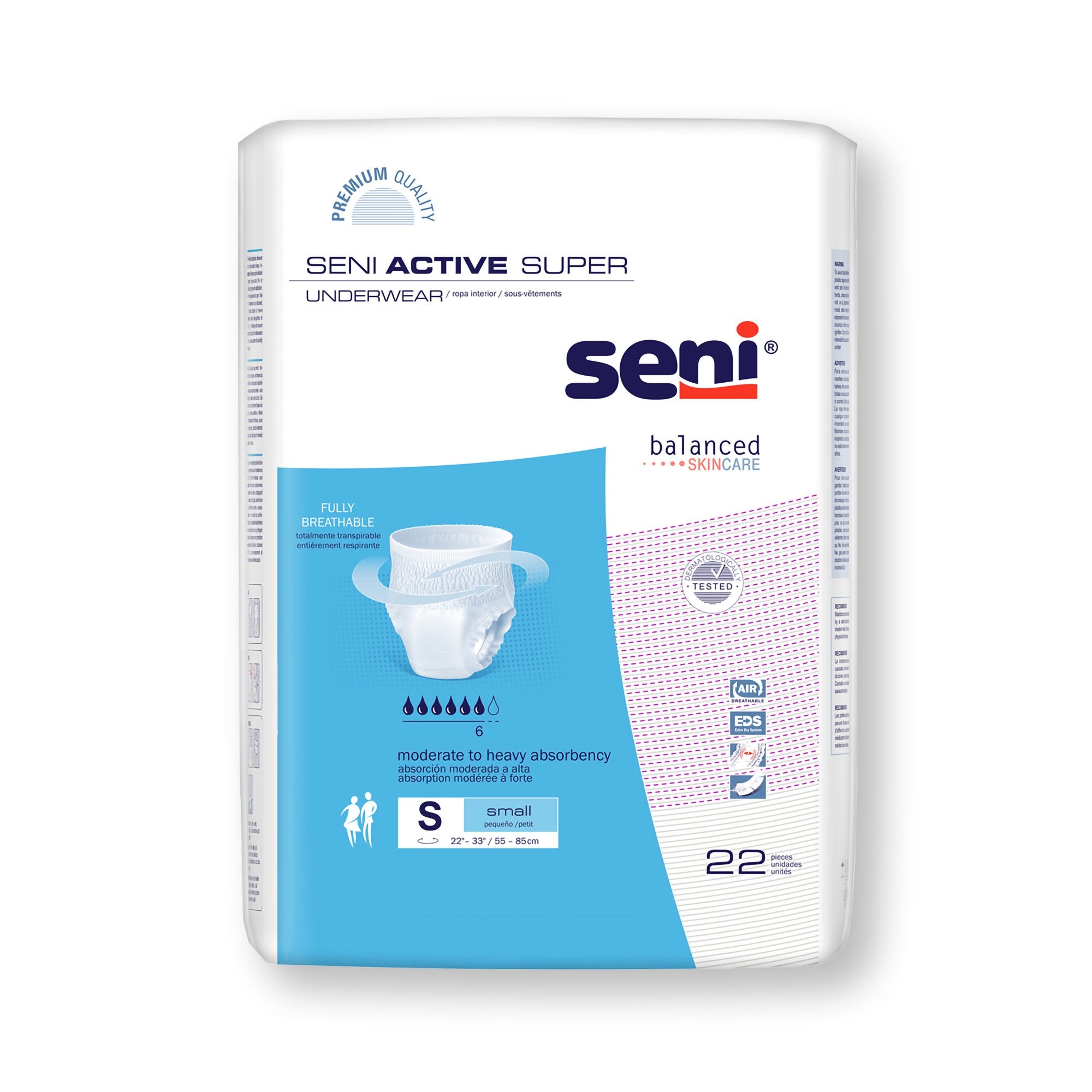 TZMO USA Inc - Unisex Adult Absorbent Underwear Seni® Active Super Pull On with Tear Away Seams Small Disposable Moderate Absorbency [22/PK]