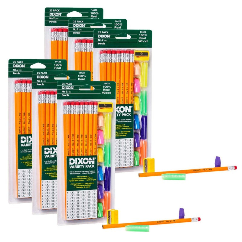 DIXON - Variety Pack, #2 Pencils, Erasers, Pencil Grips Set, 6 Sets
