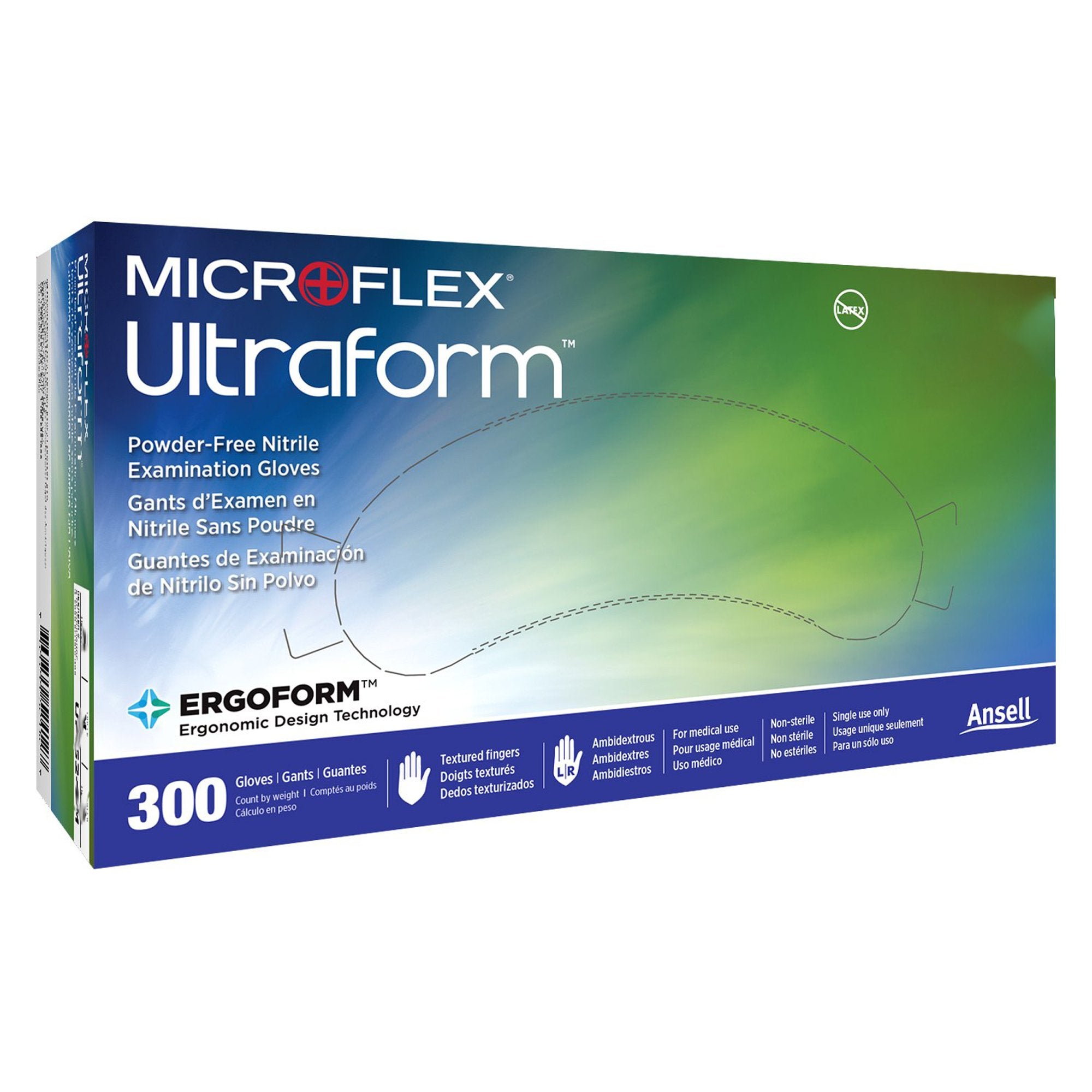 Microflex Medical - Exam Glove Ultraform® Large NonSterile Nitrile Standard Cuff Length Textured Fingertips Blue Not Rated [300/BX]