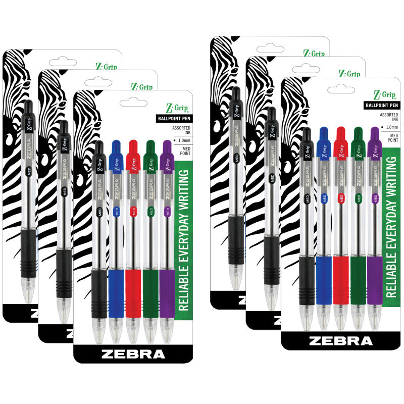 ZEBRA PEN - Z-Grip® Ballpoint Retractable Pen, 1.0mm, Assorted, 5 Per Pack, 6 Packs