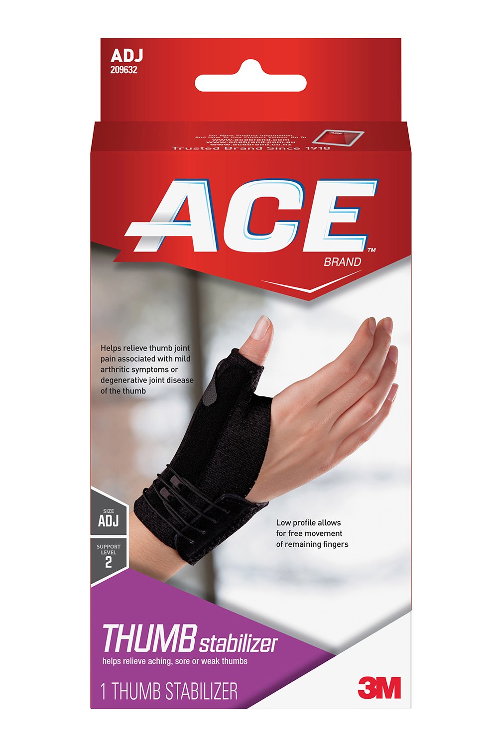 3M Company - Thumb Stabilizer Ace™ Brand Deluxe Adult One Size Fits Most Lacing System Closure Right Hand Black [1/EA]