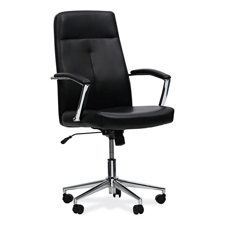 Workspace by Alera - Leather Task Chair, Supports Up to 275 lb, 18.19" to 21.93" Seat Height, Black Seat, Black Back