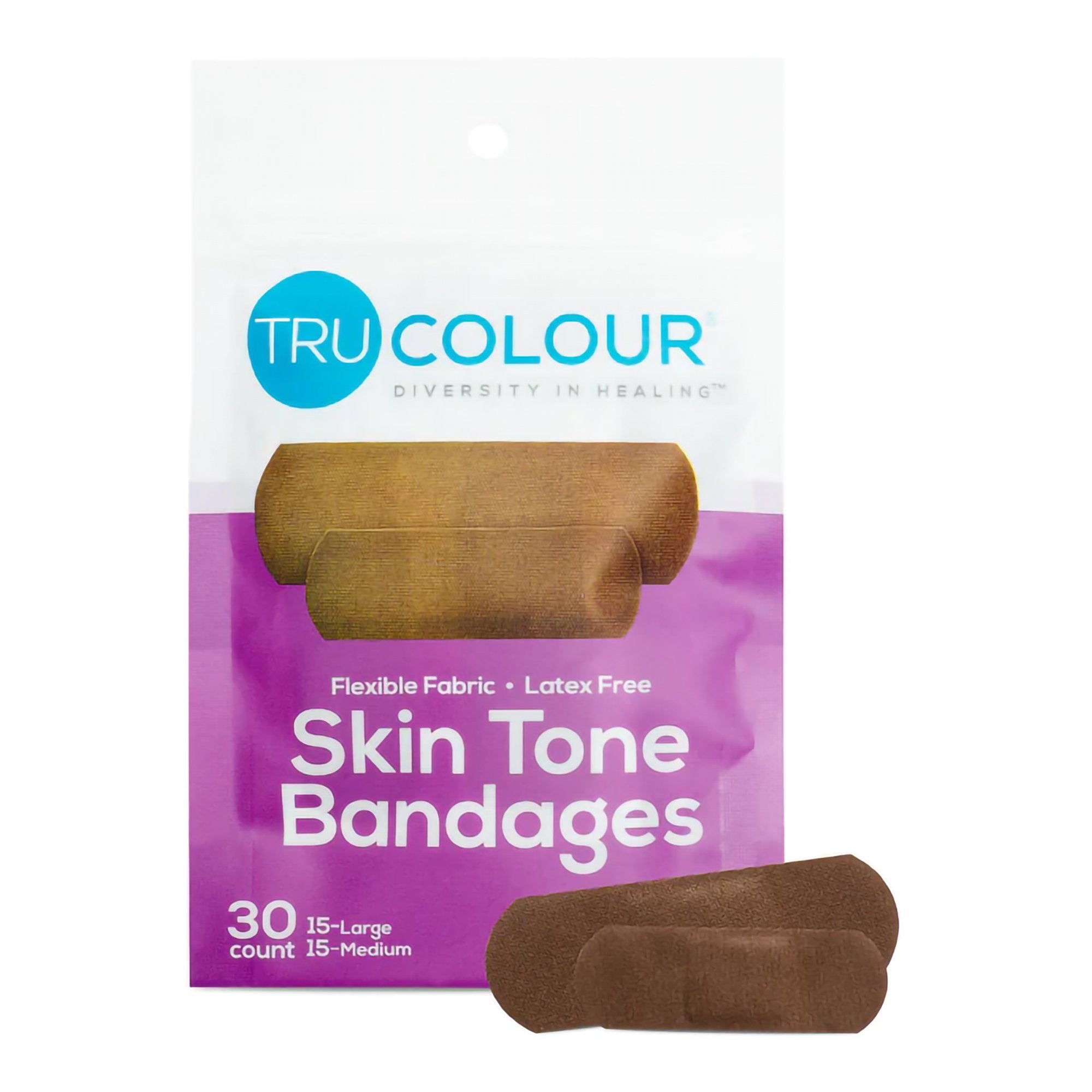Tru-Colour Products LLC - Waterproof Adhesive Strip Tru-Colour® 1 X 3 Inch Fabric Rectangle Dark Brown Sterile [30/PK]