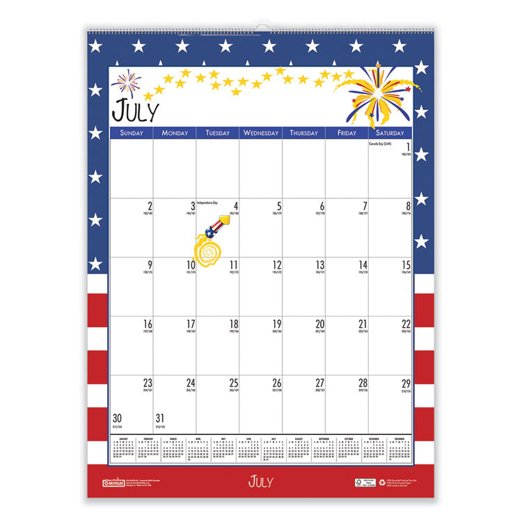 House of Doolittle - Recycled Seasonal Wall Calendar, Illustrated Seasons Artwork, 12 x 16.5, 12-Month (July to June): 2023 to 2024