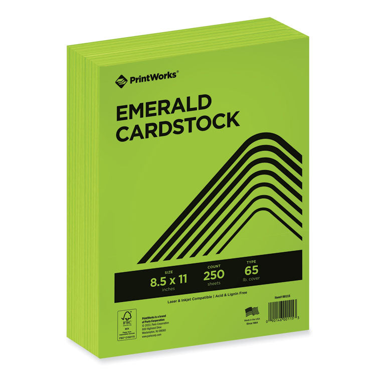 PrintWorks Professional - Color Cardstock, 65 lb Cover Weight, 8.5 x 11, Emerald Green, 250/Ream