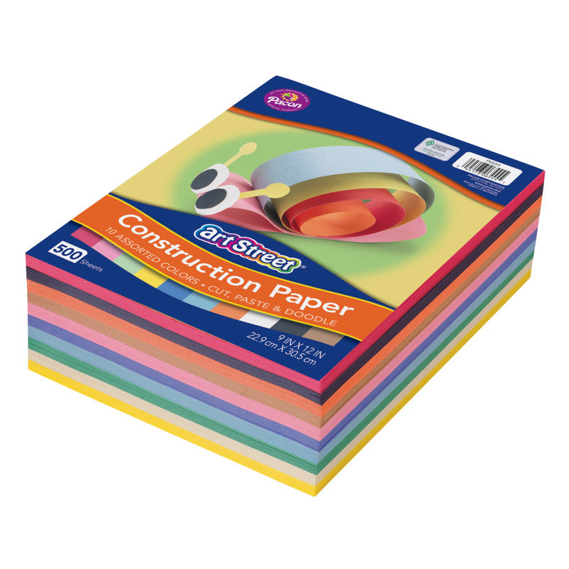 PRANG - Lightweight Construction Paper, 10 Assorted Colors, 9" x 12", 500 Sheets