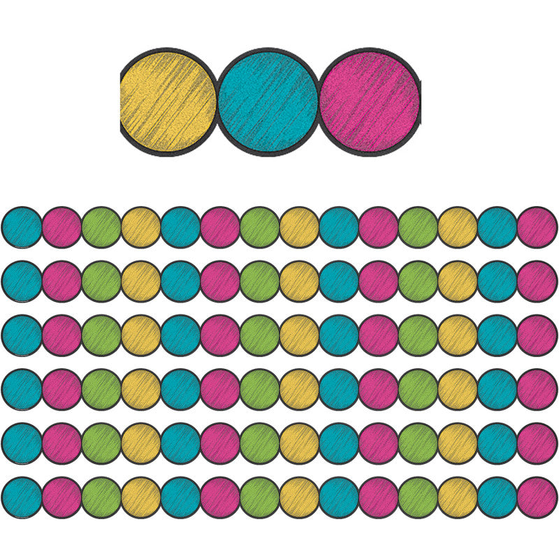 TEACHER CREATED RESOURCES - Chalkboard Brights Circles Die-Cut Border Trim, 35 Feet Per Pack, 6 Packs
