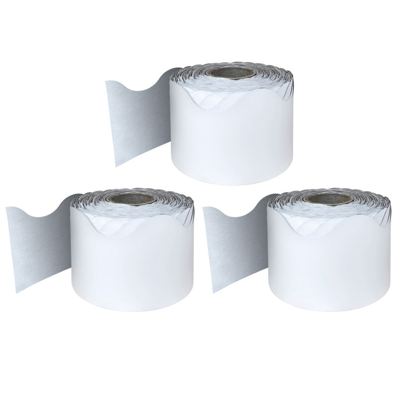 CARSON DELLOSA EDUCATION - White Rolled Scalloped Border, 65 Feet Per Roll, Pack of 3