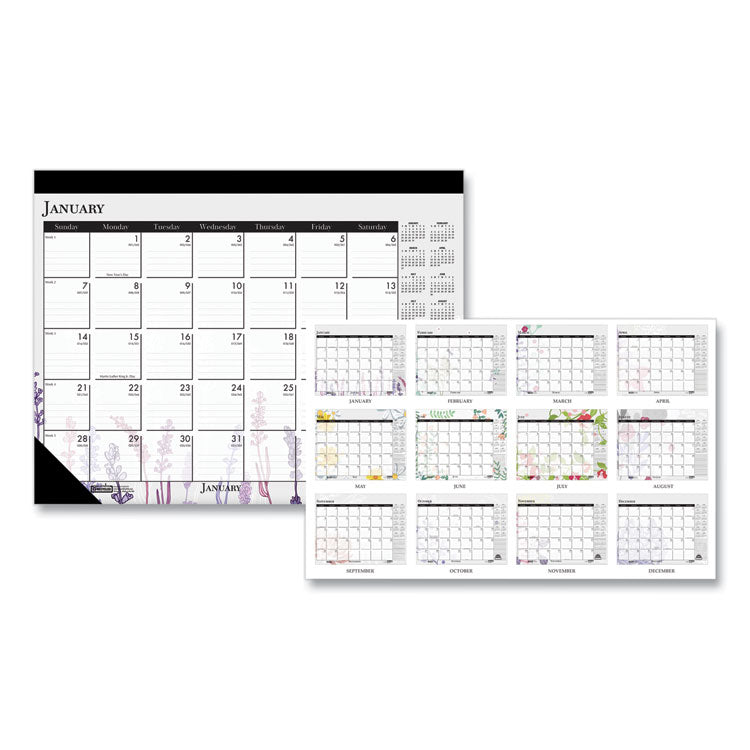 House of Doolittle - Recycled Desk Pad Calendar, Wild Flowers Artwork, 22 x 17, White Sheets, Black Binding/Corners,12-Month (Jan-Dec): 2024