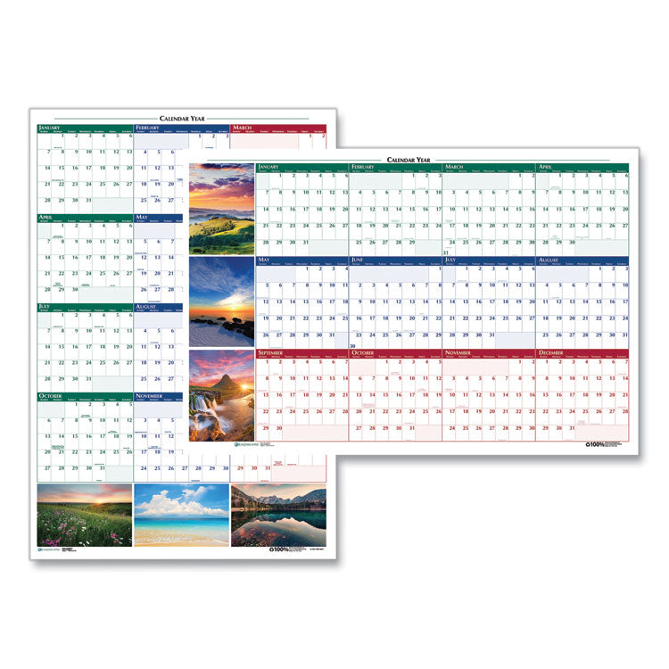 House of Doolittle - Earthscapes Recycled Reversible/Erasable Yearly Wall Calendar, Nature Photos, 24 x 37, White Sheets, 12-Month (Jan-Dec): 2024