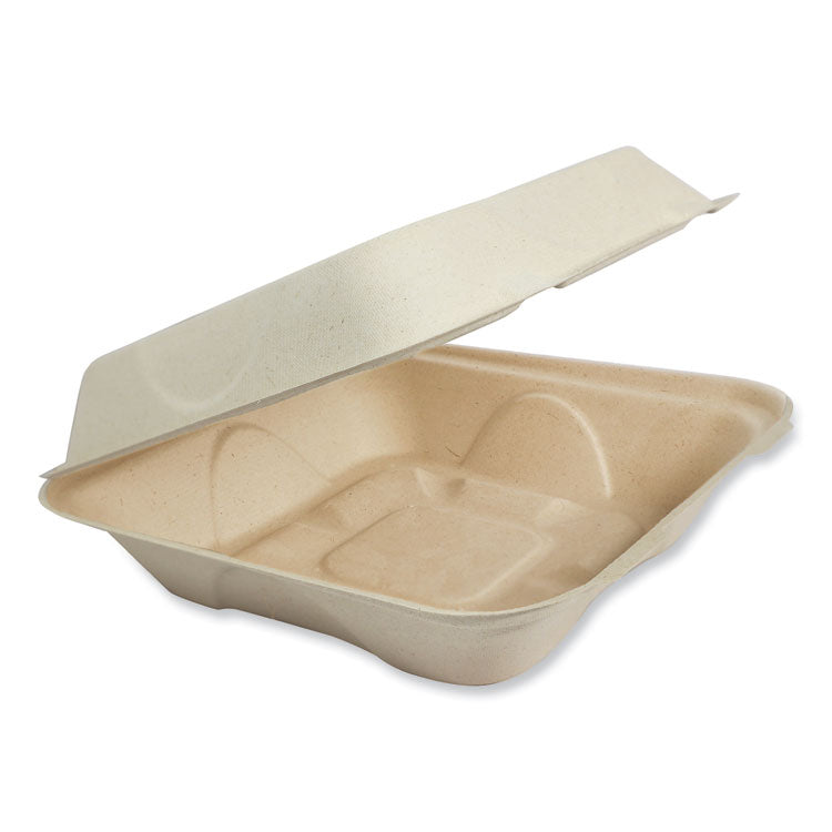World Centric - Fiber Hinged Containers, 3-Compartments, 7 x 8.3 x 3.2, Natural, Paper, 300/Carton