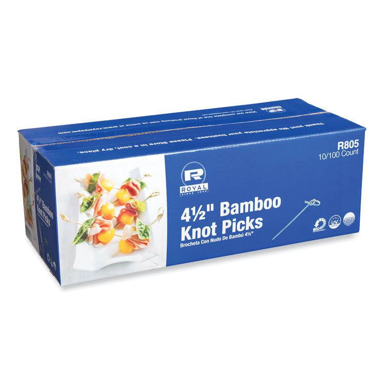 AmerCareRoyal - Knotted Bamboo Pick, Natural, 4.5", 100 Pack, 10 Packs/Carton