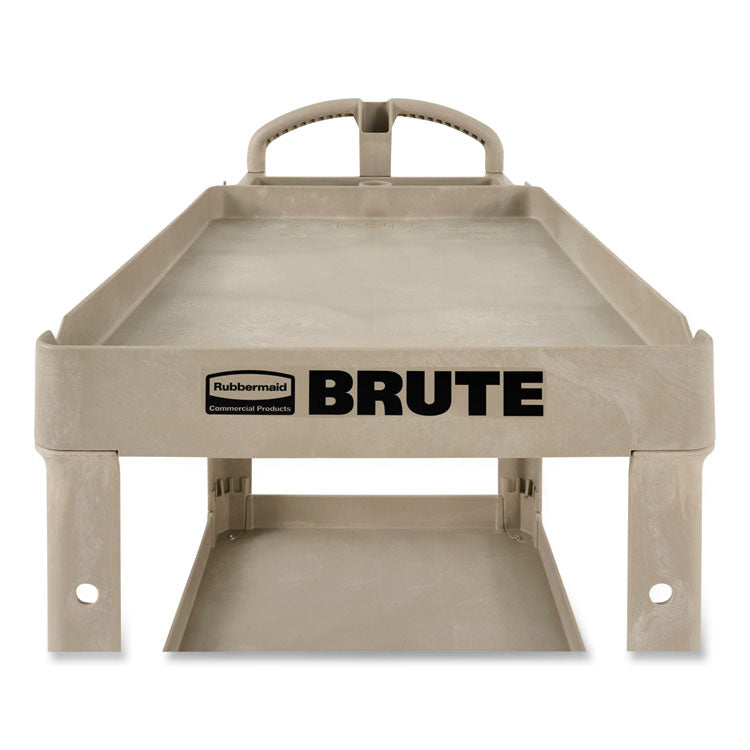 Rubbermaid Commercial - Heavy-Duty Utility Cart with Lipped Shelves, Plastic, 2 Shelves, 500 lb Capacity, 17.13" x 38.5" x 38.88", Beige