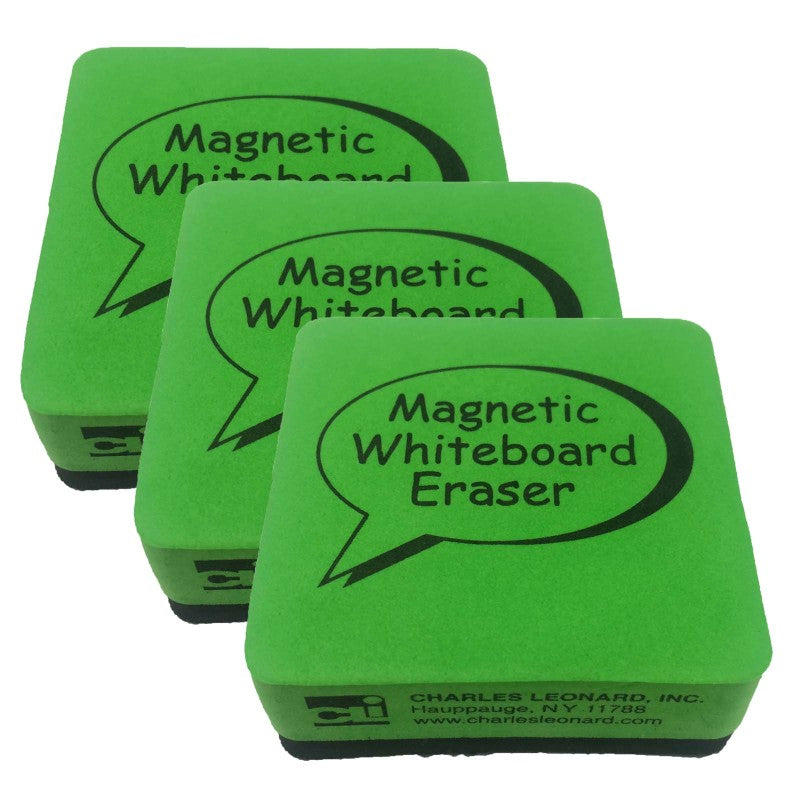 CHARLES LEONARD - Dry Erase Whiteboard Magnetic Eraser, 2 x 2 Inch, Green/Black, 12 Per Pack, 3 Packs