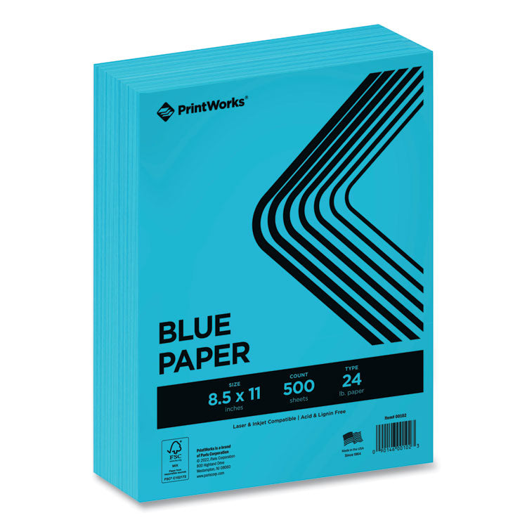 PrintWorks Professional - Color Paper, 24 lb Text Weight, 8.5 x 11, Blue, 500/Ream