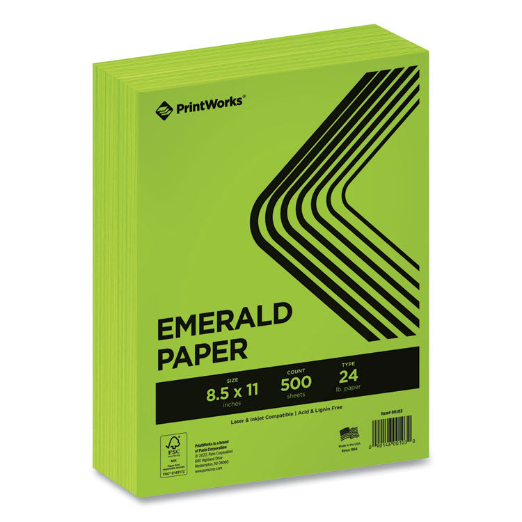 PrintWorks Professional - Color Paper, 24 lb Text Weight, 8.5 x 11, Emerald Green, 500/Ream