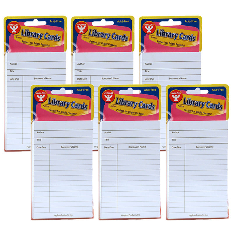 HYGLOSS - Bright Library Cards, White, 50 Per Pack, 6 Packs