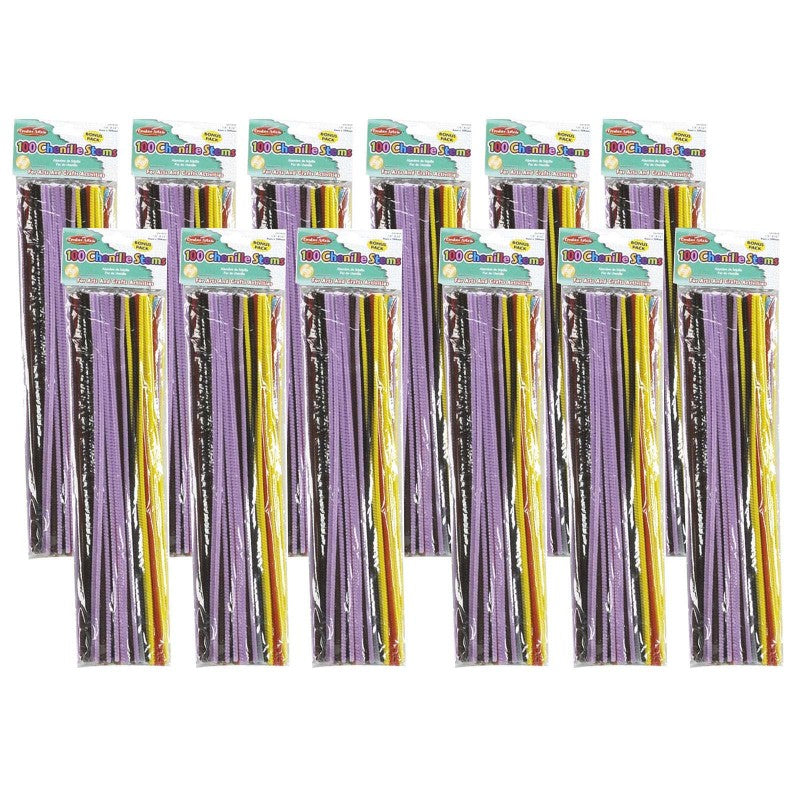 CHARLES LEONARD - Creative Arts™ Chenille Stems, 4 mm/12", Assorted Colors, 100 Per Pack, 12 Packs