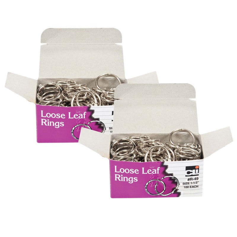 CHARLES LEONARD - Loose Leaf Book Rings, 1-1/2" Diameter, 100 Per Box, 2 Boxes