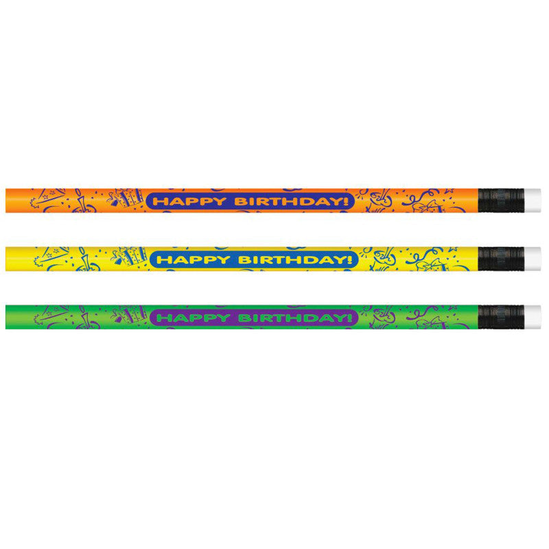 MOON PRODUCTS - Pencils Neon Happy Birthday, 12 Per Pack, 12 Packs