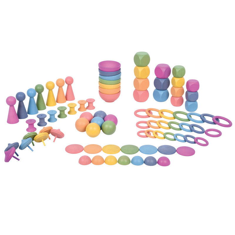 TICKIT - Rainbow Wooden Super Set - Set of 84 - 12 Different Shapes in 7 Colors