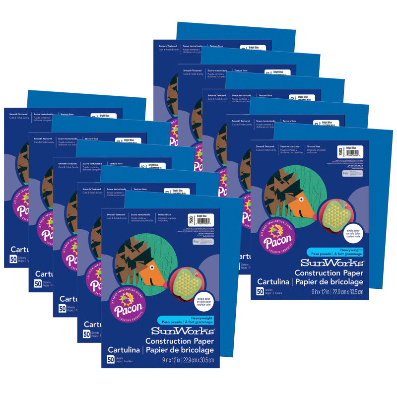 PRANG - Construction Paper, Bright Blue, 9" x 12", 50 Sheets Per Pack, 10 Packs