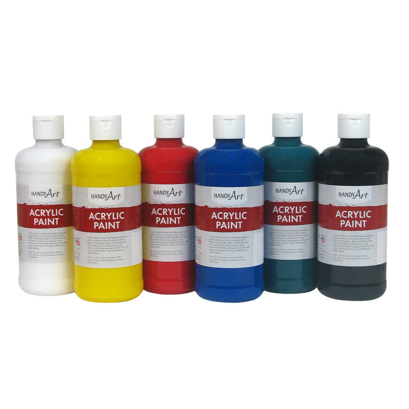 HANDY ART - Acrylic Paint, Assorted Colors, 16 oz, Set of 6